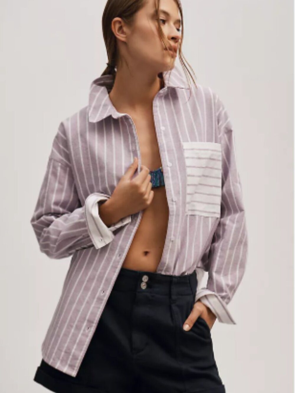 NWT Anthropologie Maeve Oxford cotton Y2K oversized Button down Shirt L